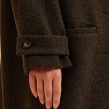 Manteau droit en laine mélangée imprimé - Chocolat - I.CODE