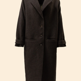 Manteau droit en laine mélangée imprimé - Chocolat - I.CODE