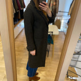 Manteau droit en laine mélangée imprimé - Chocolat - I.CODE