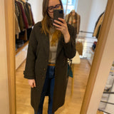 Manteau droit en laine mélangée imprimé - Chocolat - I.CODE