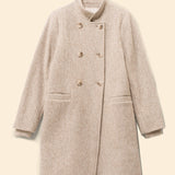 Manteau long rayé avec double boutonnage - Ecru - I.CODE