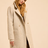 Manteau long rayé avec double boutonnage - Ecru - I.CODE