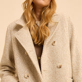 Manteau long rayé avec double boutonnage - Ecru - I.CODE