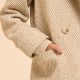 Manteau long rayé avec double boutonnage - Ecru - I.CODE