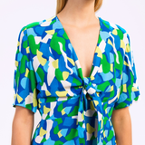 Robe courte imprimée à nouer Moritza - Elenor cobalt - AN'GE