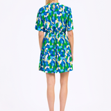 Robe courte imprimée à nouer Moritza - Elenor cobalt - AN'GE
