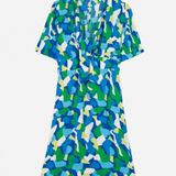 Robe courte imprimée à nouer Moritza - Elenor cobalt - AN'GE