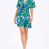 Robe courte imprimée à nouer Moritza - Elenor cobalt - AN'GE