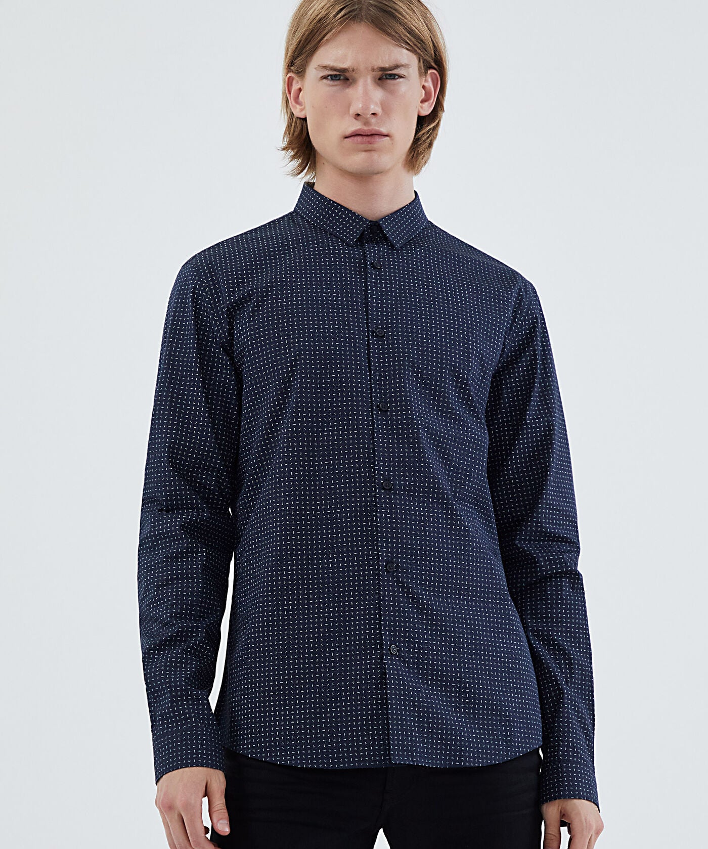 Chemise SLIM imprimé minimaliste - Marine - IKKS MEN