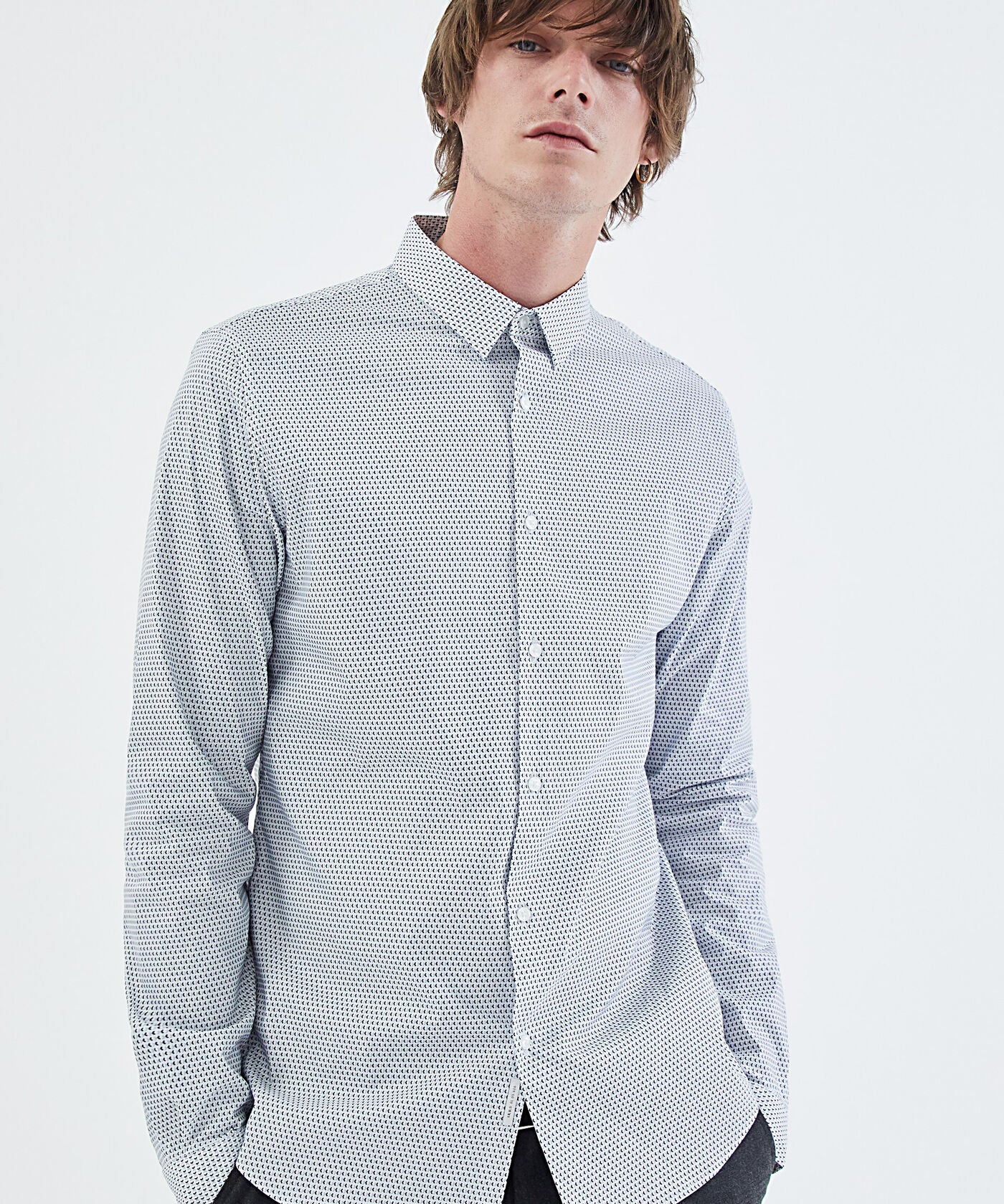 Chemise SLIM imprimé minimaliste EASY CARE - Blanche - IKKS MEN