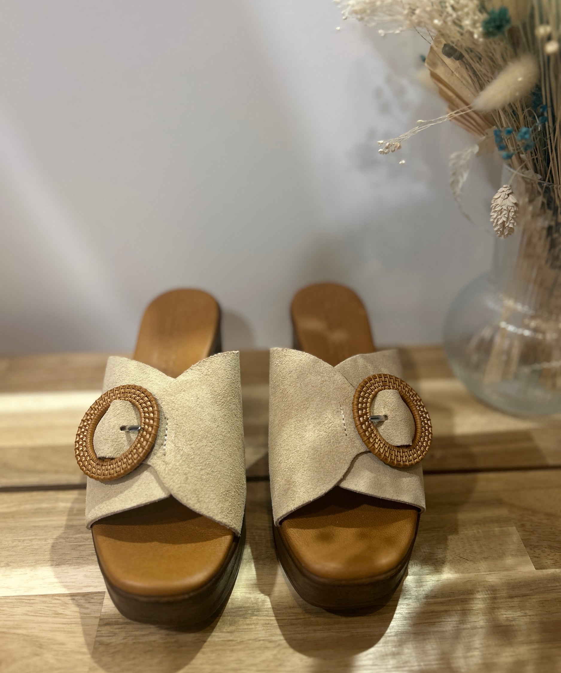 Mules à talon bloc 5611 - Beige - EVA FRUTOS
