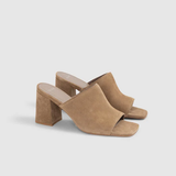 Mules à talon carré velours - Beige - IKKS WOMEN