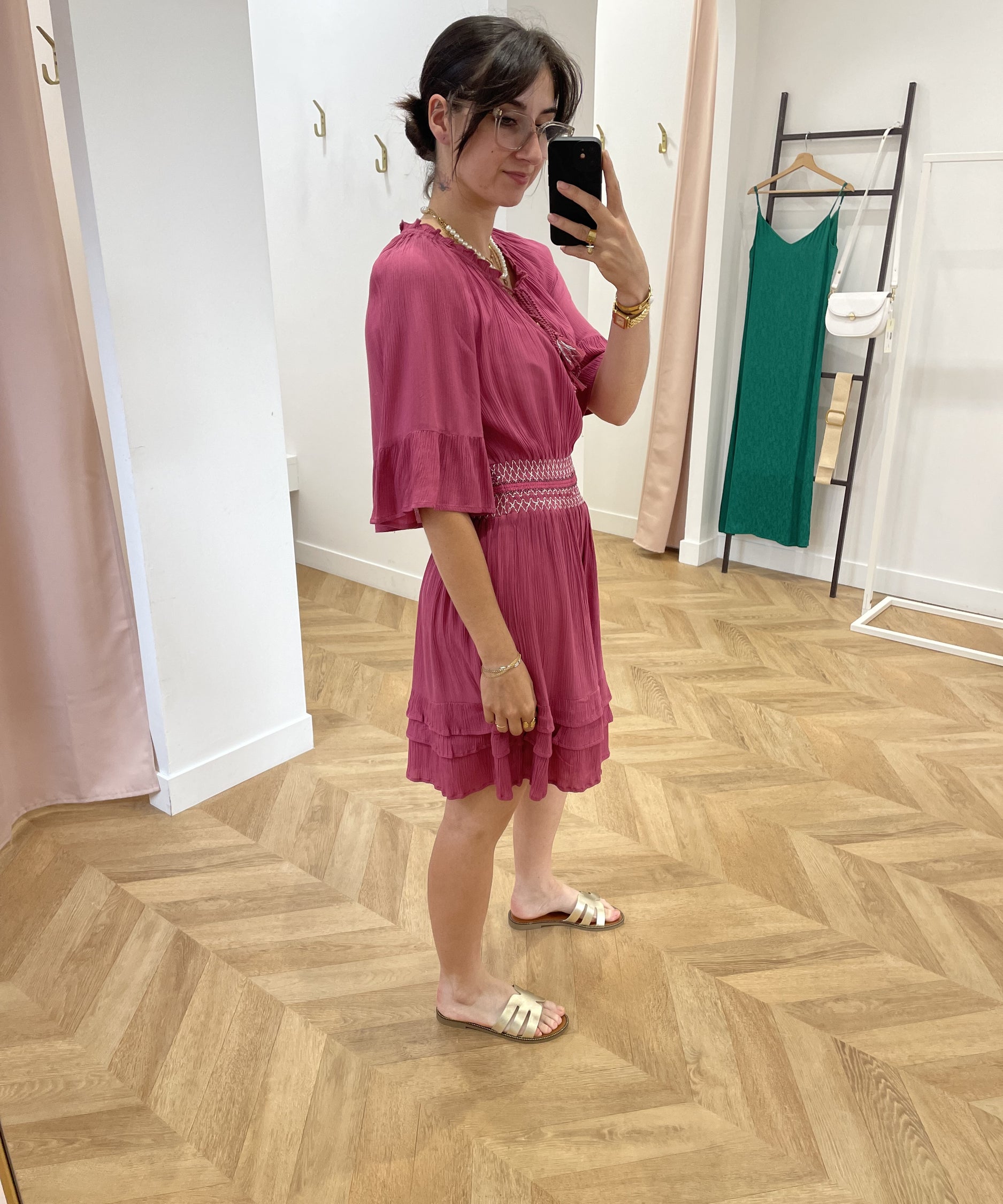 Robe courte froufrous Obasty - Rose - AN'GE