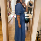 Robe longue fluide en mousseline Cassie - Bleu - SUNCOO