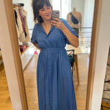 Robe longue fluide en mousseline Cassie - Bleu - SUNCOO