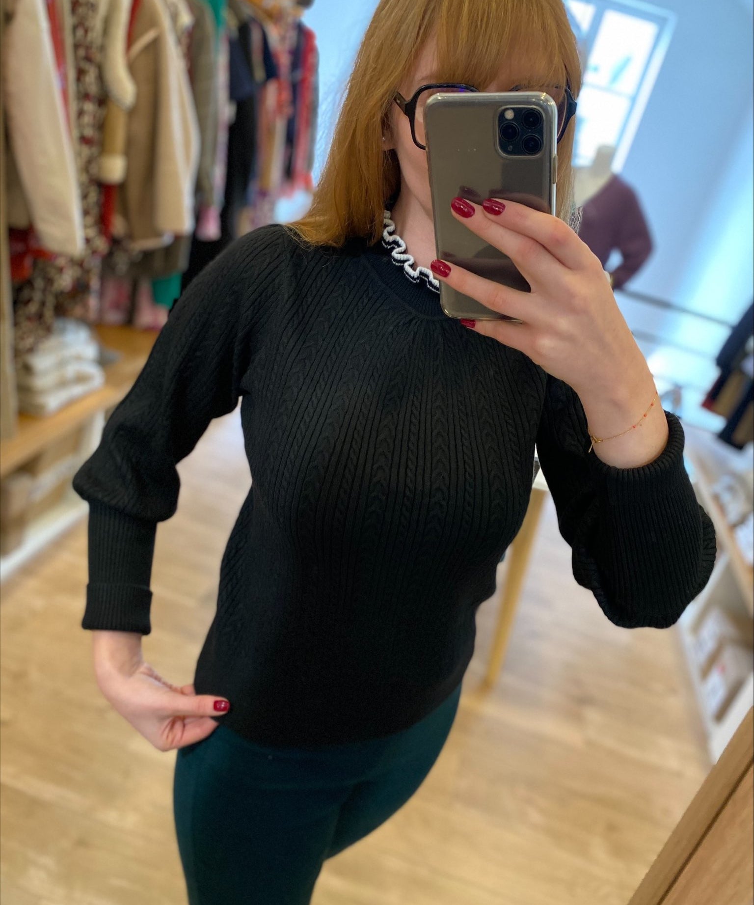 Pull fin en maille tressée avec col fantaisie Pablijo - Noir - SUNCOO