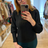 Pull fin en maille tressée avec col fantaisie Pablijo - Noir - SUNCOO