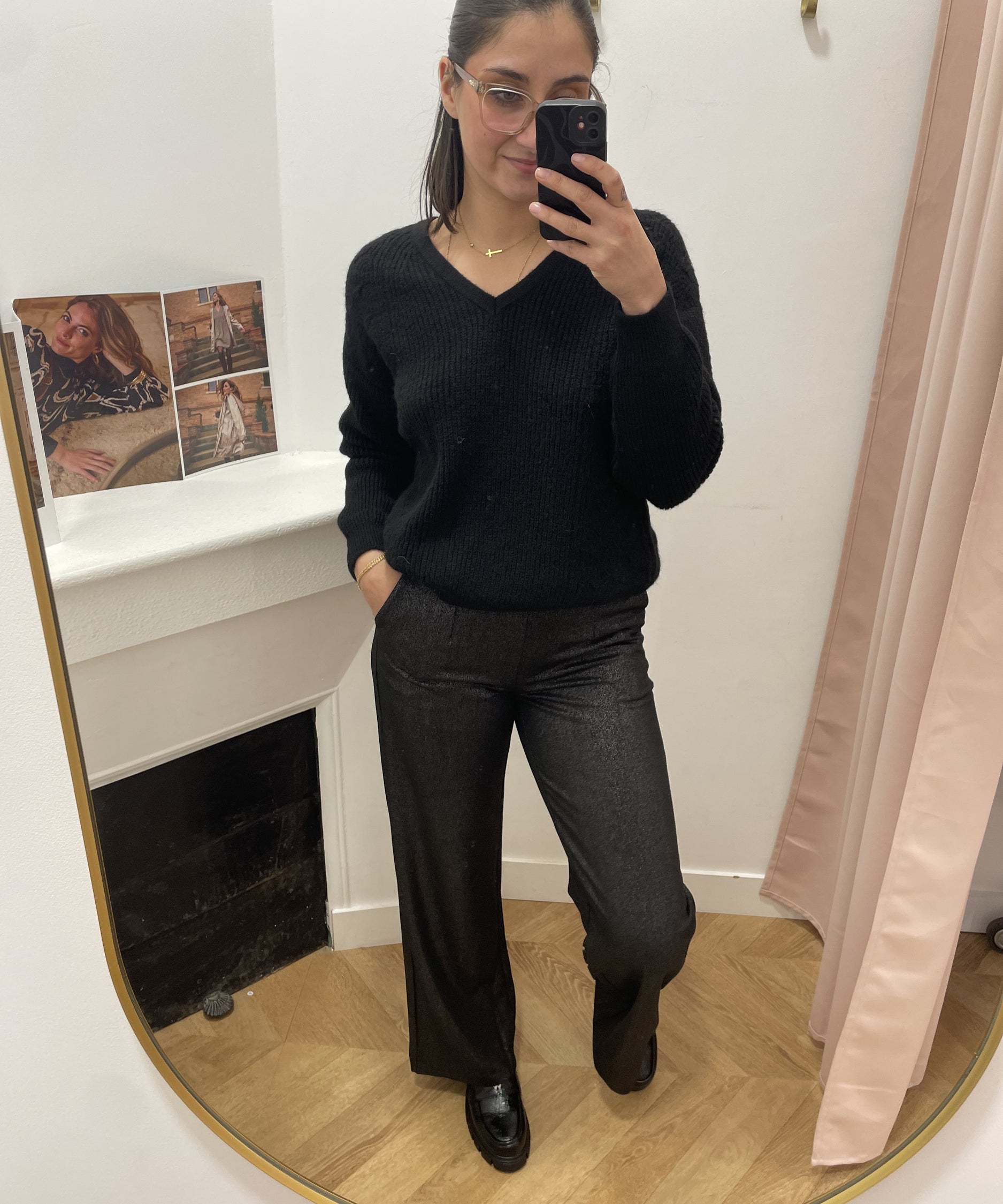 Pantalon à jambe ample Objlisa - Black silver - OBJECT