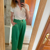 Pantalon satiné taille haute Jicky - Vert - Suncoo