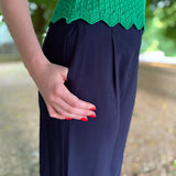 Pantalon uni ceinturé John - Bleu nuit - Suncoo