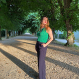 Pantalon uni ceinturé John - Bleu nuit - Suncoo