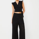 Pantalon large broderie anglaise Jane - Noir - SUNCOO