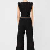 Pantalon large broderie anglaise Jane - Noir - SUNCOO