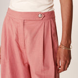 Pantalon large plissé en lin coton Robin - Rose - GRACE & MILA