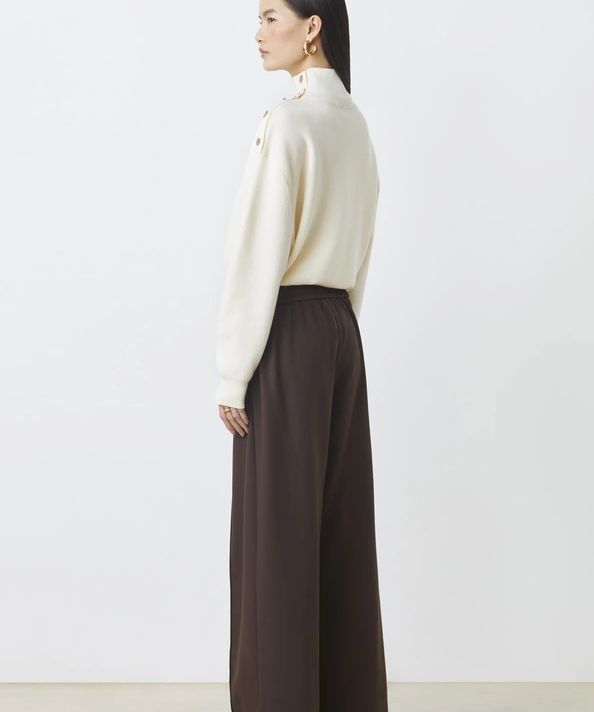 Jerry wide-leg tone-on-tone embossed trousers - Chocolate - SUNCOO