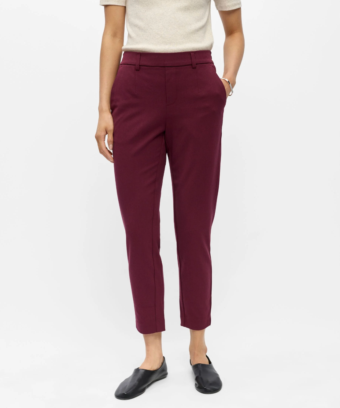 Pantalon ObjLisa OBJECT Windsor Wine – silhouette de face