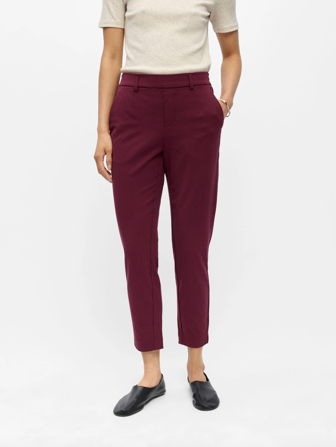 Pantalon ObjLisa OBJECT Windsor Wine – silhouette de face