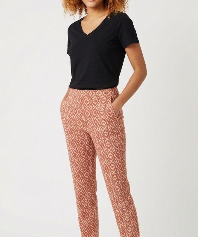Pantalon chino imprimé stretch Vildj - Argile - SUN VALLEY FEMME