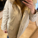 Parka oversize à capuche doublée de fourrure - Beige - IKKS WOMEN
