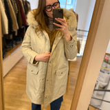 Parka oversize à capuche doublée de fourrure - Beige - IKKS WOMEN
