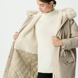 Parka oversize à capuche doublée de fourrure - Beige - IKKS WOMEN