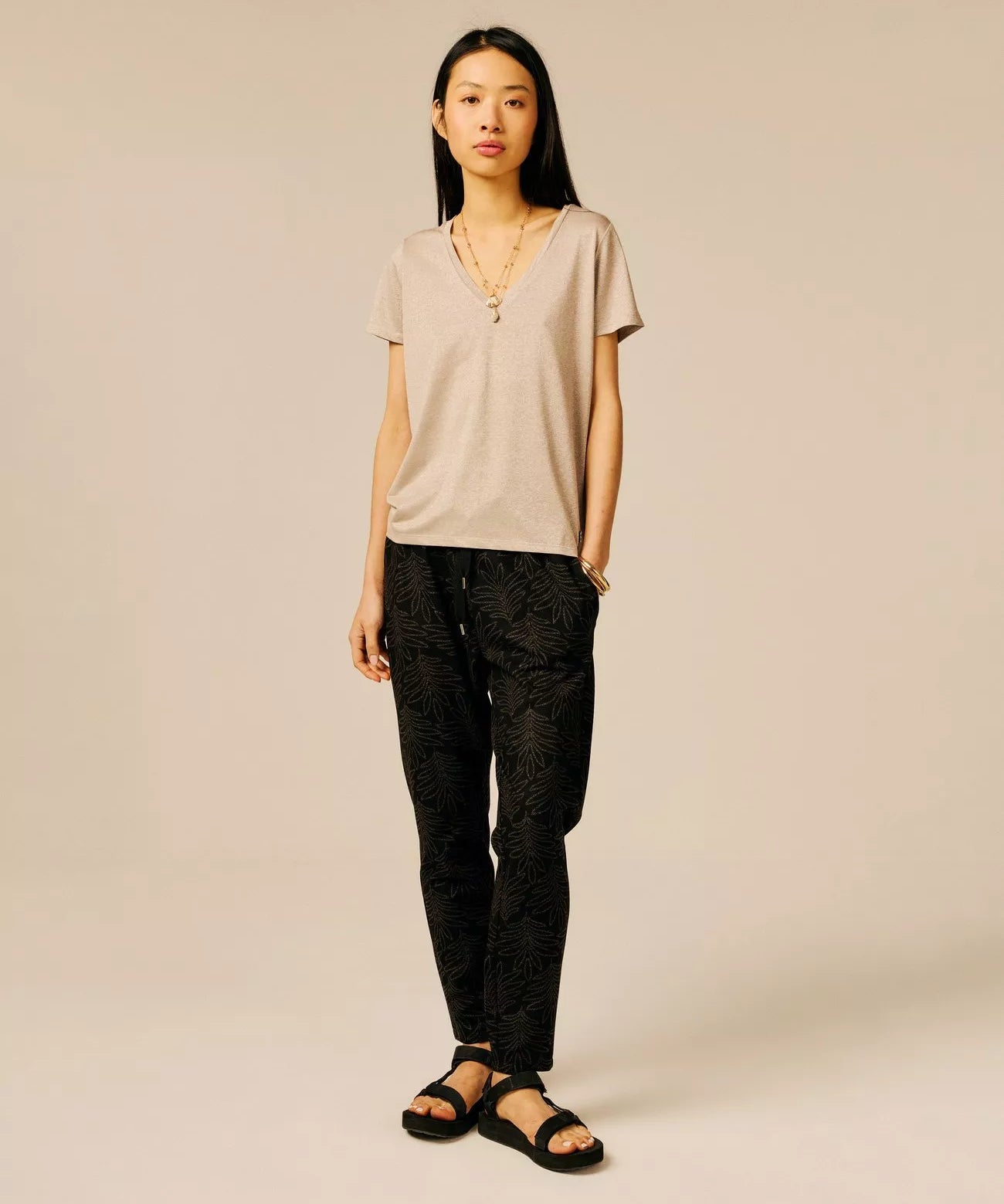 T-shirt basique pailleté Pechao - Sable - SUN VALLEY FEMME