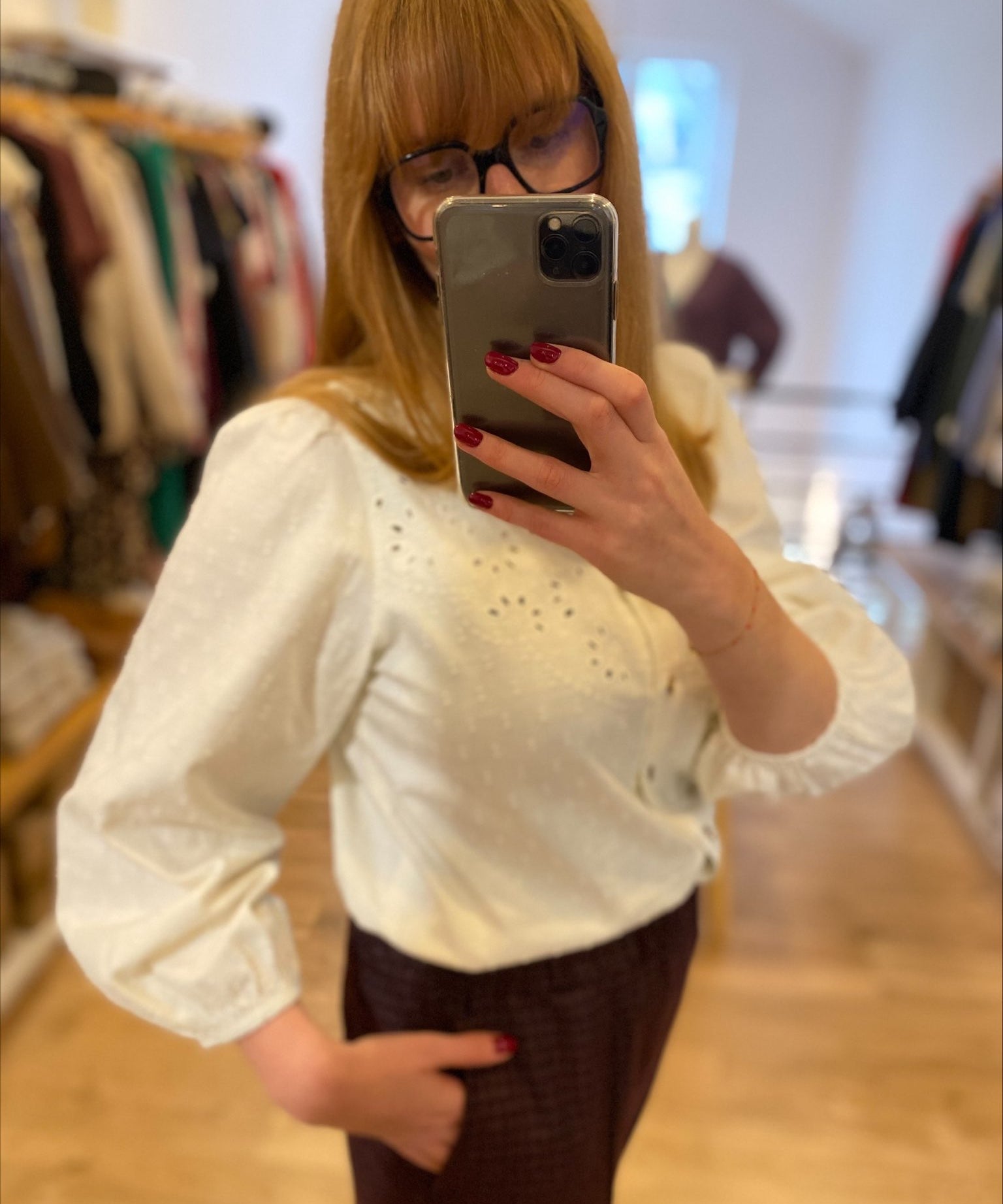 Chemise plastron broderie anglaise - Écrue - I.Code