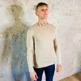 Pull col rond coton et cachemire beige