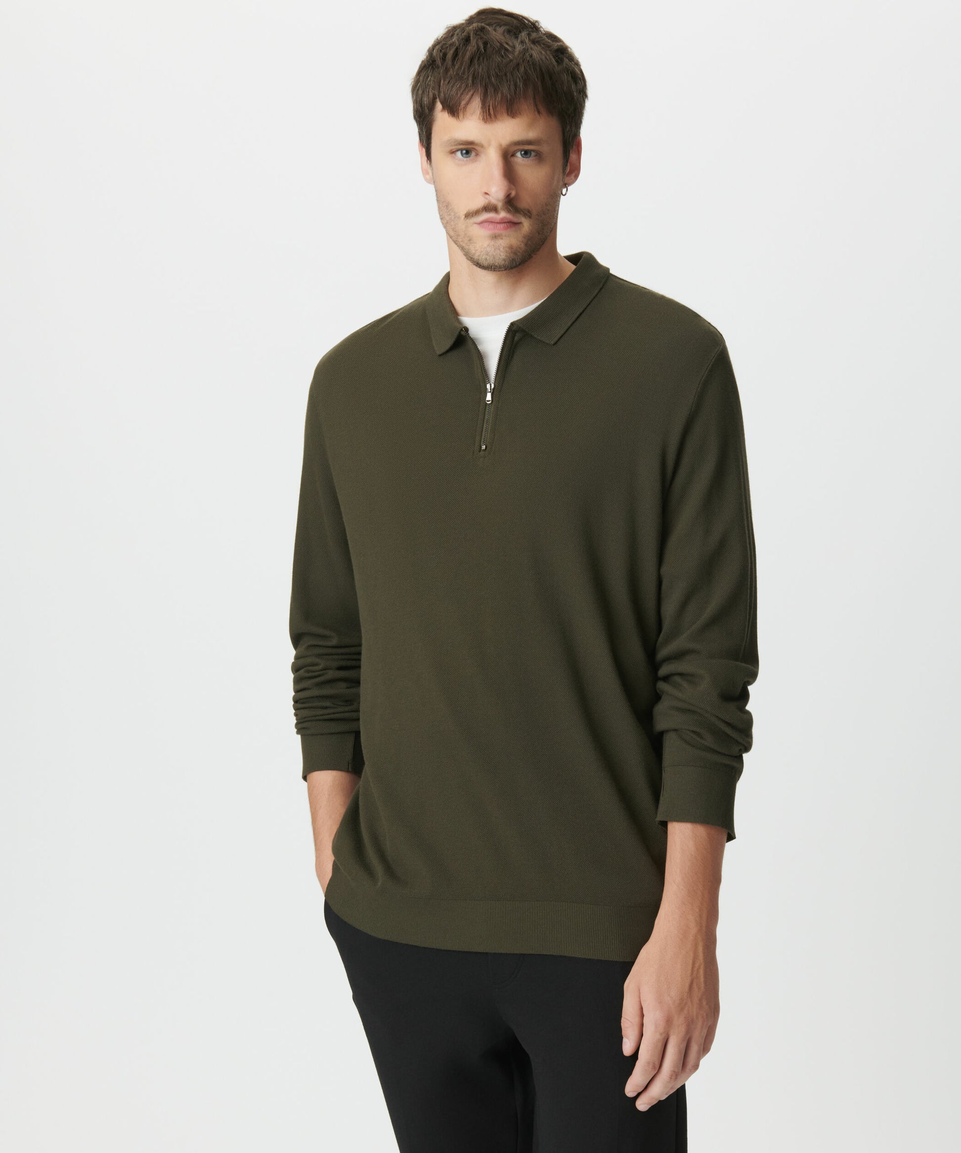 Polo en maille piquée manches longue Rock - Kaki - IKKS MEN