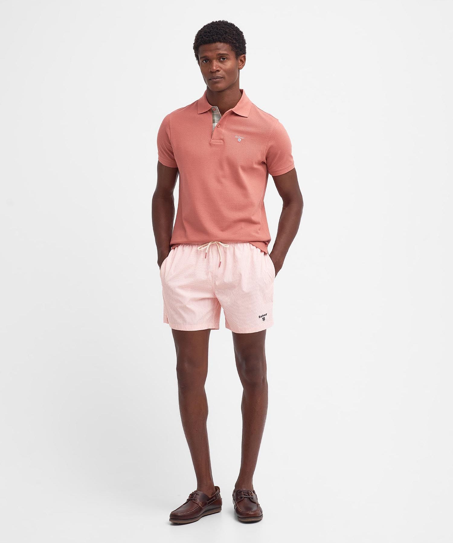 Polo piqué tartan en coton - Argile Rose - BARBOUR HOMME