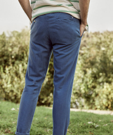 Pantalon fuselé en lin Dreuille - Marine - FAGUO HOMME