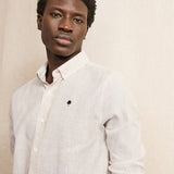 Chemise en lin rayée Ivoy - Crème beige - FAGUO HOMME