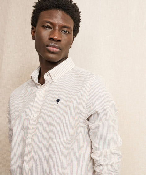 Chemise en lin rayée Ivoy - Crème beige - FAGUO HOMME