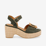 Tihana Buckle Wedge Sandals - Olive - SCHMOOVE