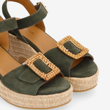 Tihana Buckle Wedge Sandals - Olive - SCHMOOVE