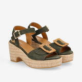 Tihana Buckle Wedge Sandals - Olive - SCHMOOVE