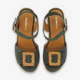 Tihana Buckle Wedge Sandals - Olive - SCHMOOVE