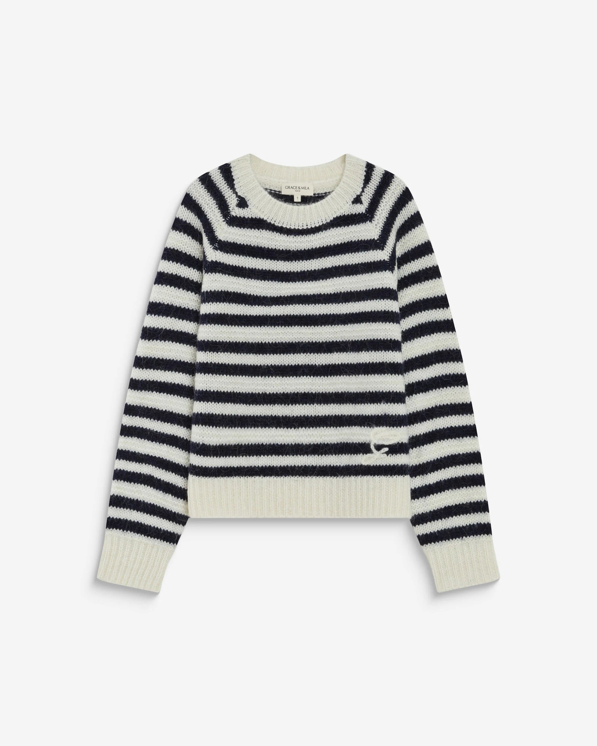 Pull marinière AIMOND GRACE & MILA marine et écru – vue produit de face