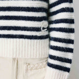 Pull AIMOND GRACE & MILA – détail maille rayée et broderie G