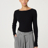 Pull ajusté col bateau Alida - Noir - FABIENNE CHAPOT